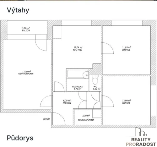 Pronájem bytu 3+1, Brno, Herčíkova, 68 m2