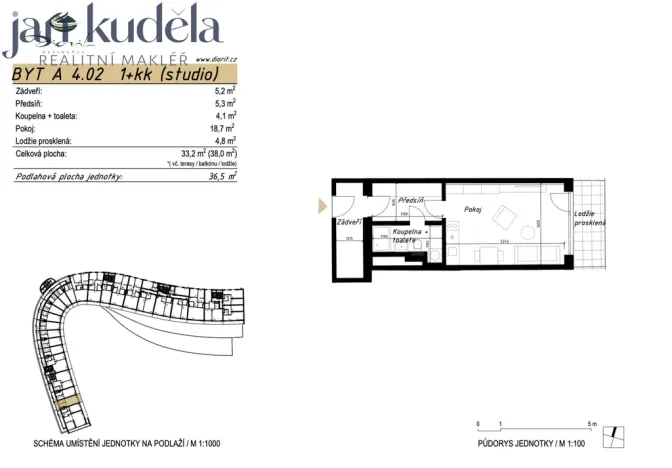 Pronájem bytu 1+kk, Brno - Komín, Bystrcká, 33 m2