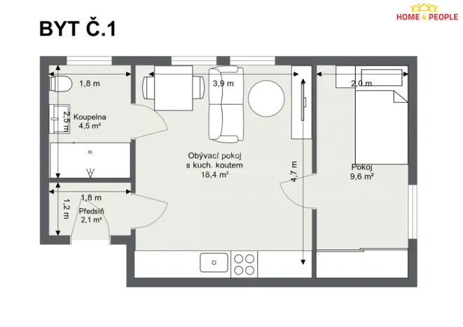Pronájem bytu 2+kk, Chrášťany - Bylany, 35 m2