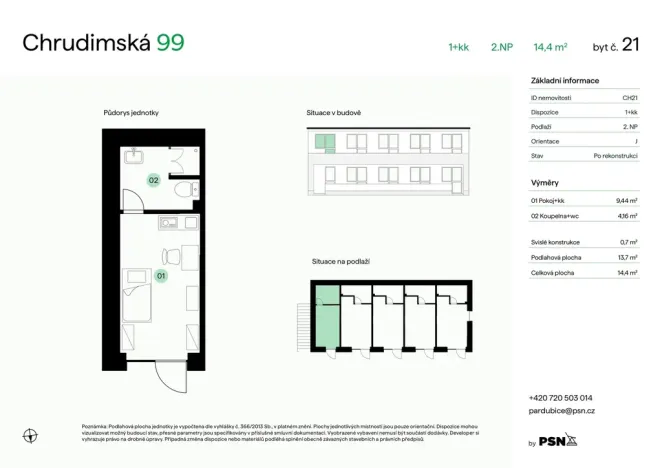 Prodej bytu 1+kk, Pardubice, Chrudimská, 14 m2