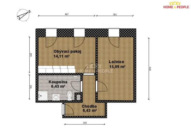 Pronájem bytu 2+kk, Český Brod, 45 m2