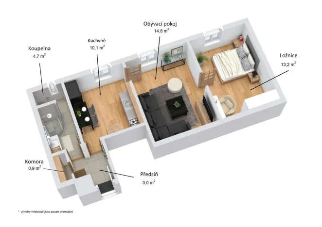 Pronájem bytu 2+1, Rakovník - Rakovník I, Vysoká, 46 m2