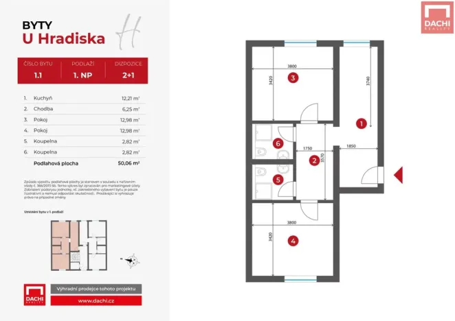 Pronájem bytu 2+1, Olomouc, U Hradiska, 50 m2