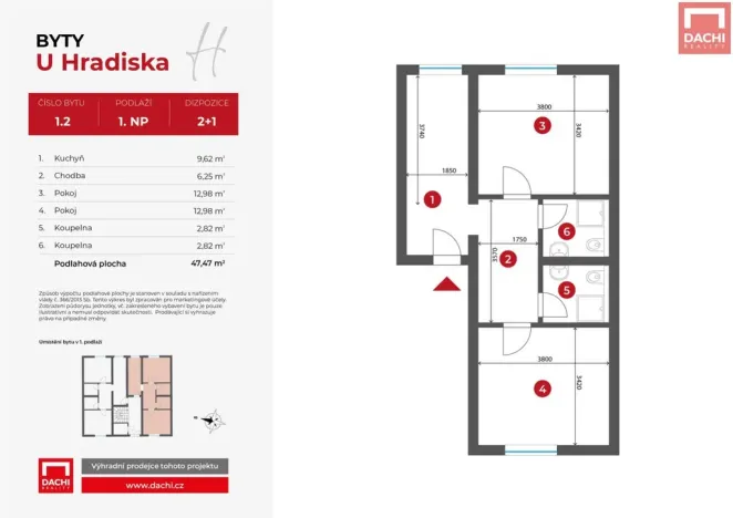 Pronájem bytu 2+1, Olomouc, U Hradiska, 50 m2