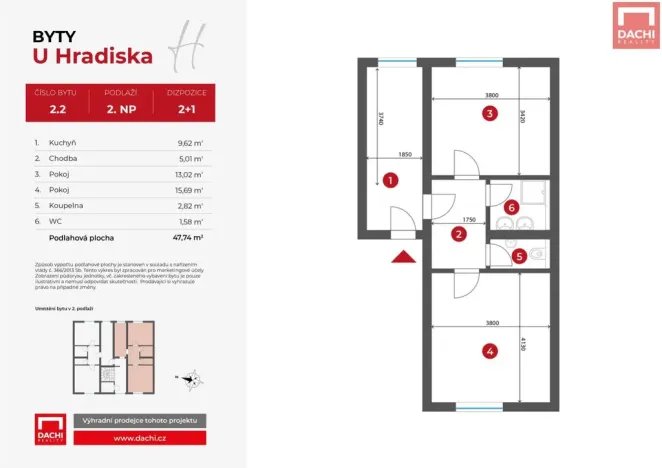 Pronájem bytu 2+1, Olomouc, U Hradiska, 50 m2