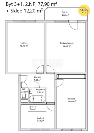 Prodej bytu 3+1, Nivnice, Sídliště, 73 m2