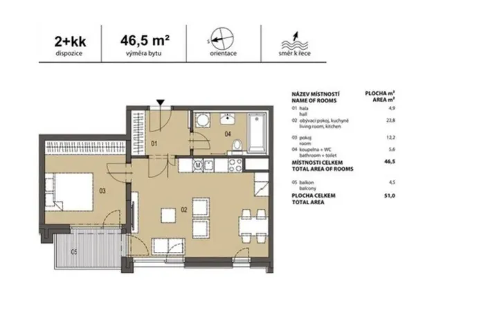 Pronájem bytu 2+kk, Praha - Holešovice, Sanderova, 51 m2