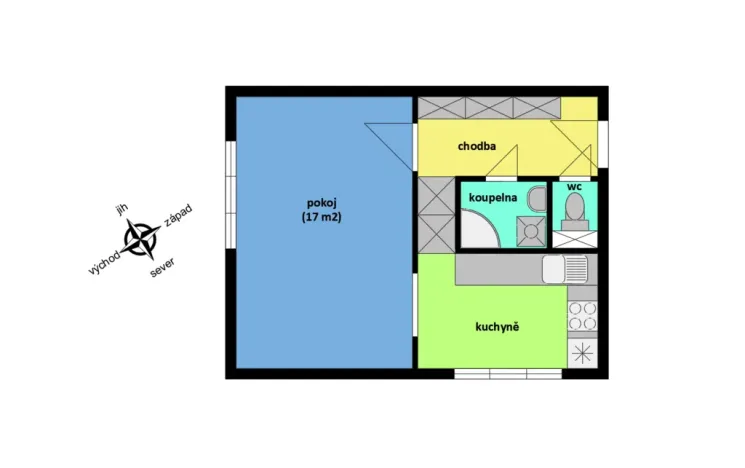 Pronájem bytu 1+1, Kralupy nad Vltavou - Lobeček, Třebízského, 34 m2