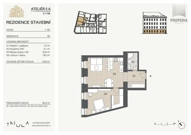Pronájem bytu 2+kk, Brno, Stavební, 58 m2