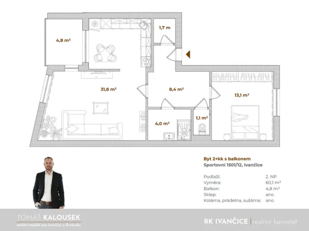 Prodej bytu 2+kk, Ivančice, Sportovní, 60 m2