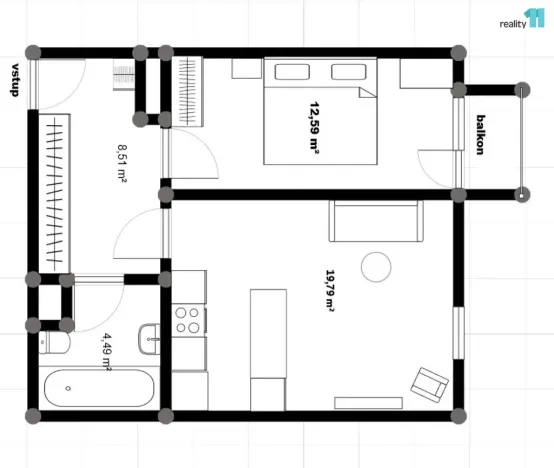 Pronájem bytu 2+kk, Praha - Holešovice, V závětří, 49 m2