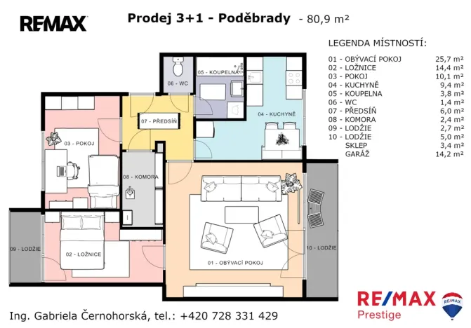 Prodej bytu 3+1, Poděbrady - Poděbrady III, Na Hrázi, 81 m2