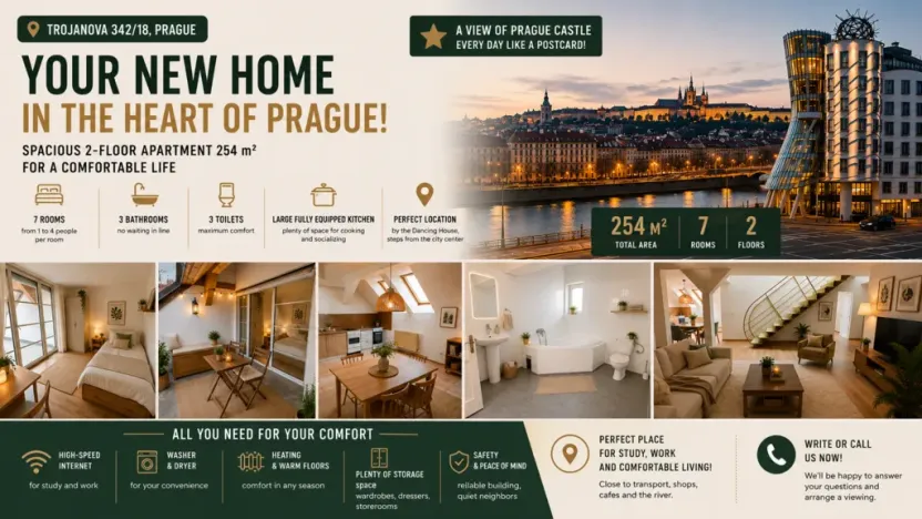 Pronájem atypického bytu, Praha - Nové Město, Trojanova, 254 m2