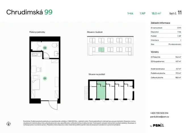 Prodej bytu 1+kk, Pardubice, Chrudimská, 17 m2