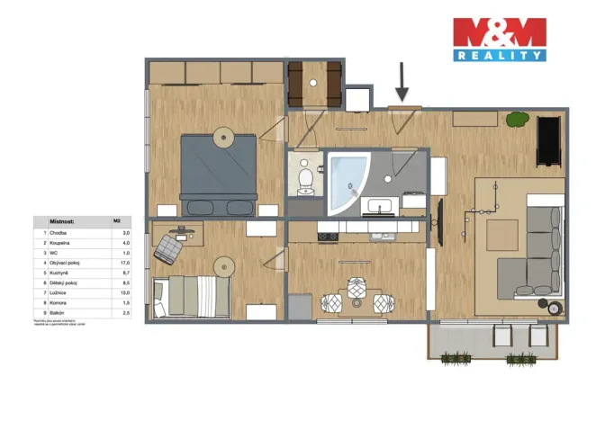 Prodej bytu 3+1, Vimperk - Hrabice, 63 m2