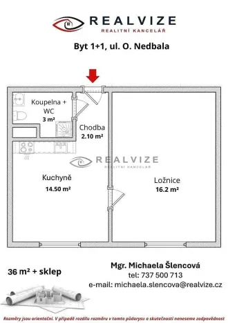 Pronájem bytu 1+1, České Budějovice, O. Nedbala, 36 m2
