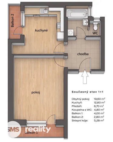 Prodej bytu 1+1, Brno - Černá Pole, Kladivova, 43 m2