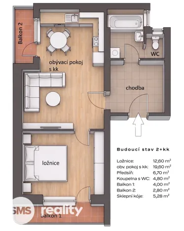 Prodej bytu 2+kk, Brno - Černá Pole, Kladivova, 43 m2