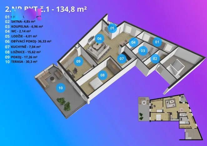 Pronájem bytu 3+kk, Prostějov, Mlýnská, 105 m2