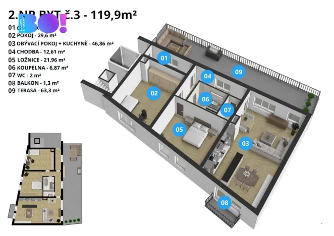 Pronájem bytu 3+kk, Prostějov, Mlýnská, 120 m2
