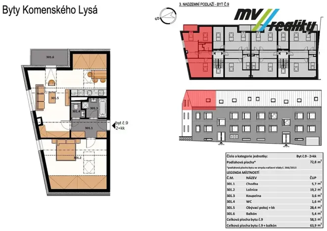 Pronájem bytu 2+kk, Lysá nad Labem, Komenského, 64 m2