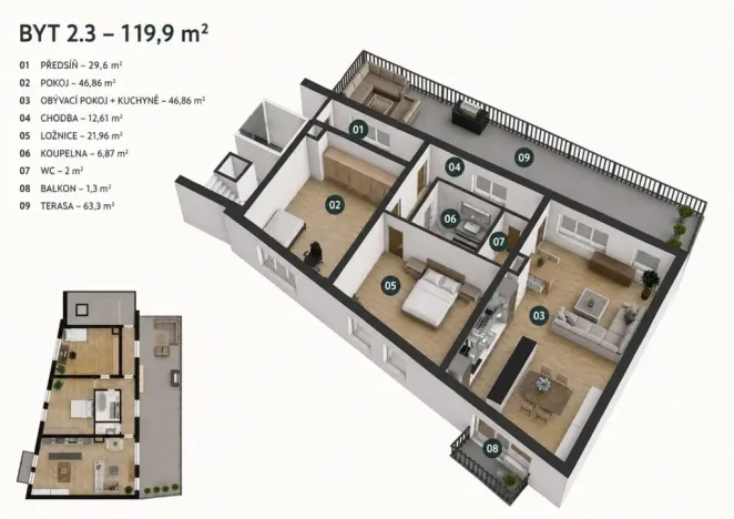 Pronájem bytu 3+kk, Prostějov, Mlýnská, 189 m2