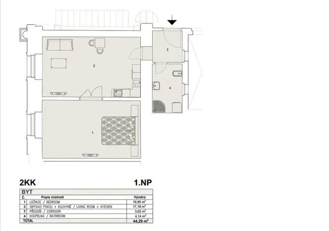 Pronájem bytu 2+kk, Praha - Nové Město, Lípová, 44 m2