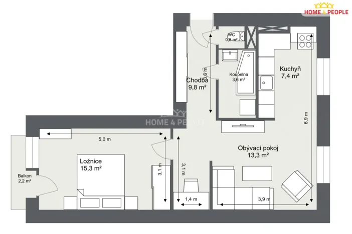 Pronájem bytu 2+kk, Lysá nad Labem, Sídliště, 50 m2