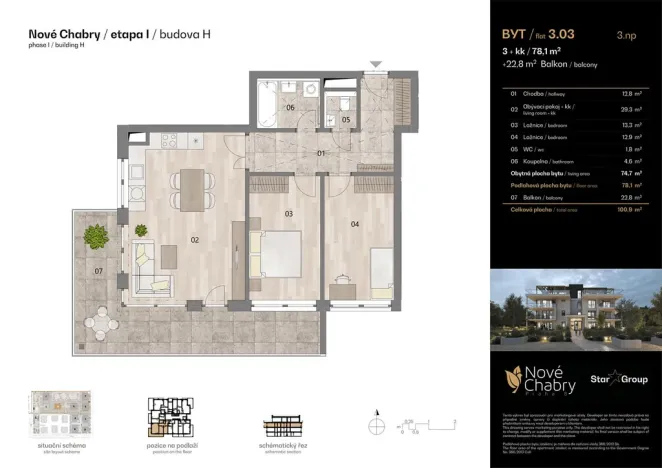 Prodej bytu 3+kk, Praha - Dolní Chabry, Měděnecká, 78 m2