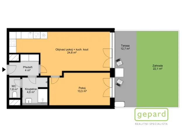 Pronájem bytu 2+kk, Praha, Gerstelova, 48 m2