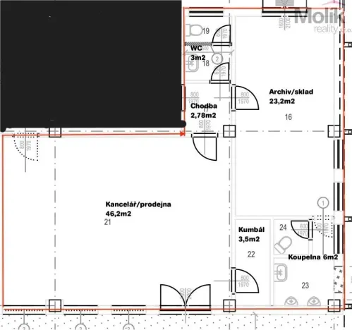 Pronájem kanceláře, Most, Růžová, 84 m2