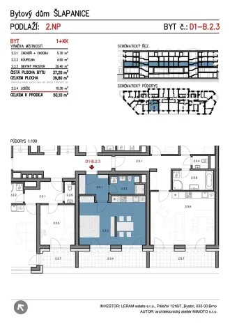 Prodej bytu 1+kk, Šlapanice, Brněnská, 40 m2