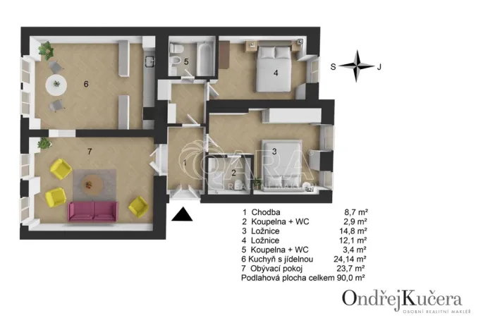 Prodej bytu 3+1, Praha - Malá Strana, Mělnická, 90 m2