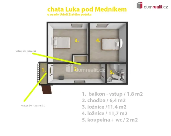 Prodej chaty, Jílové u Prahy - Luka pod Medníkem, 60 m2