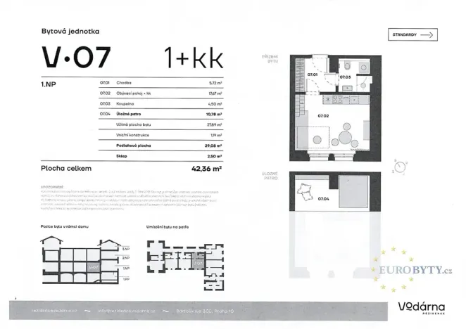 Pronájem bytu 1+kk, Praha - Vršovice, Bartoškova, 40 m2