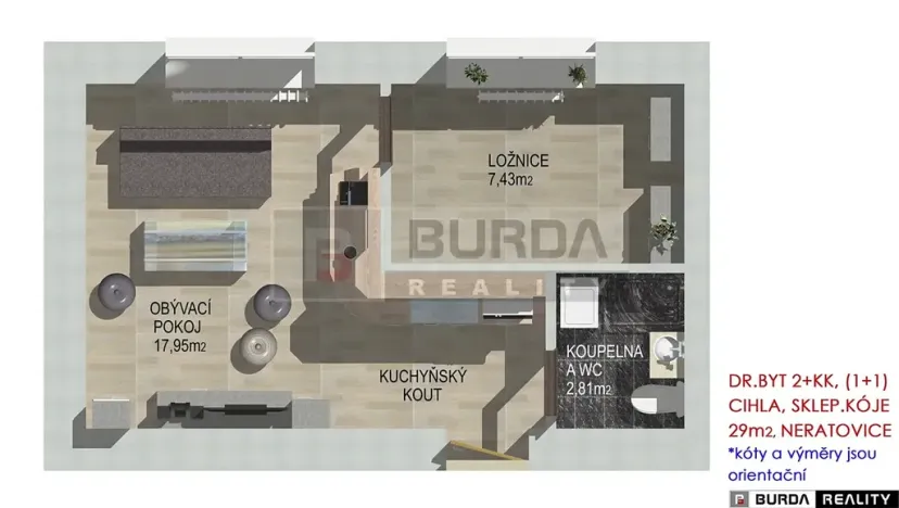 Pronájem bytu 2+kk, Neratovice, 30 m2