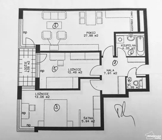 Pronájem bytu 3+kk, Praha - Vysočany, Pod Harfou, 74 m2