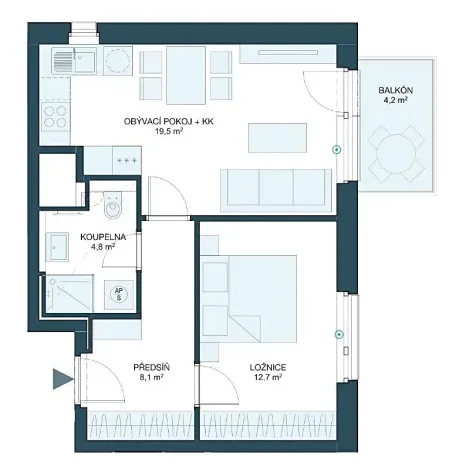Pronájem bytu 2+kk, Praha - Hloubětín, Waltariho, 50 m2