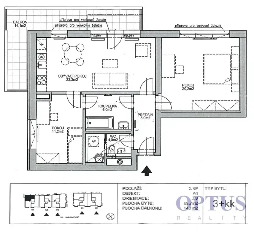Pronájem bytu 3+kk, Praha - Košíře, Naskové, 70 m2