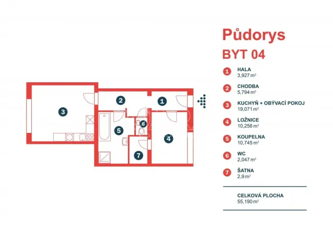 Pronájem bytu 2+kk, Benešov, Tyršova, 55 m2