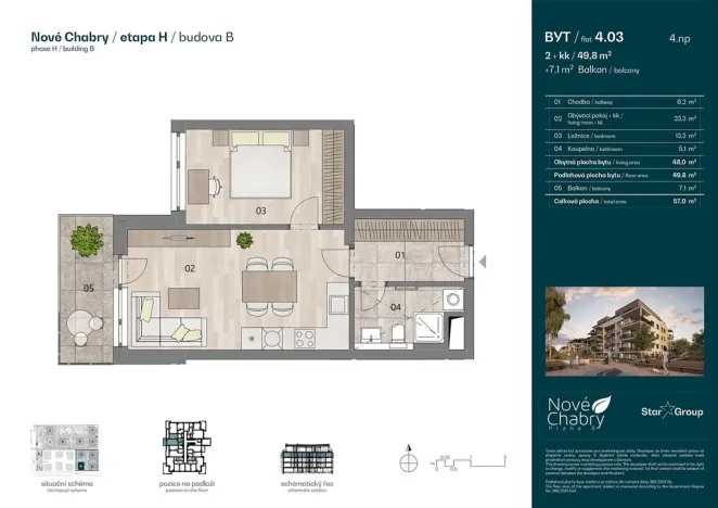 Prodej bytu 2+kk, Praha - Dolní Chabry, Měděnecká, 49 m2