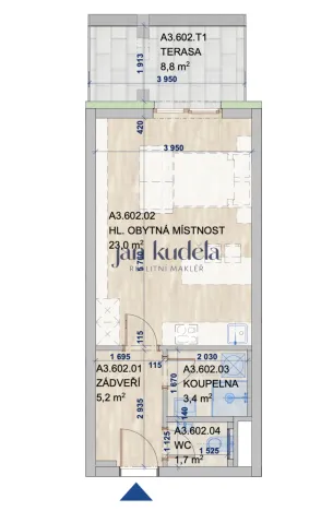 Pronájem bytu 1+kk, Brno, Komárovská, 33 m2