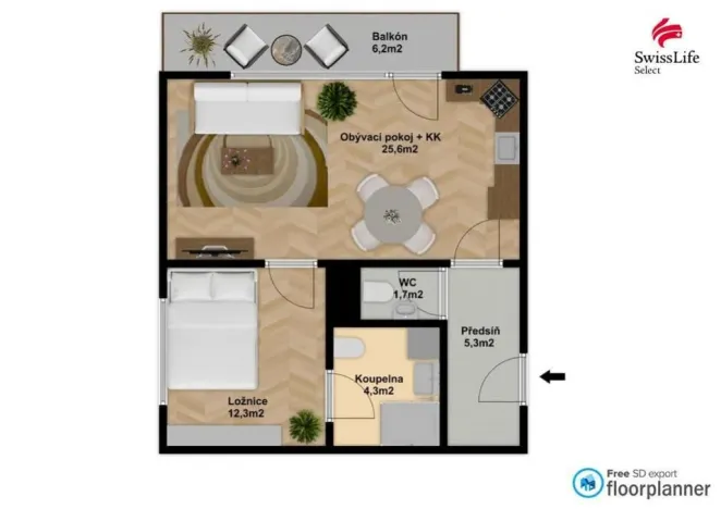 Pronájem bytu 2+kk, Praha - Hloubětín, Nepelova, 51 m2
