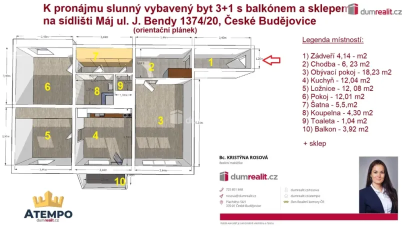 Pronájem bytu 3+1, České Budějovice - České Budějovice 2, J. Bendy, 79 m2