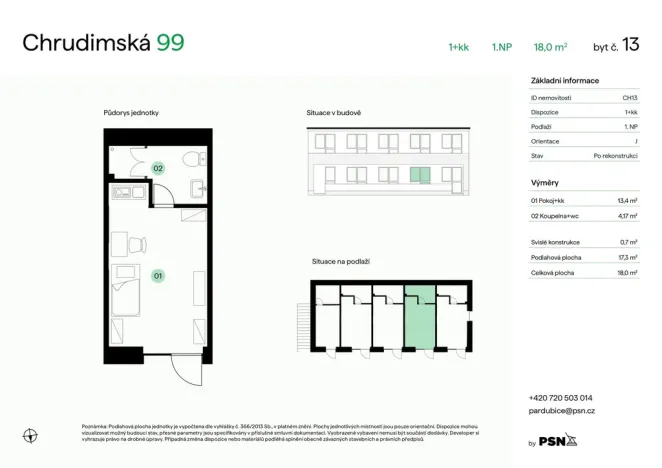 Prodej bytu 1+kk, Pardubice, Chrudimská, 17 m2