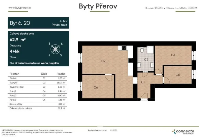 Pronájem bytu 4+kk, Přerov - Přerov I-Město, Husova, 63 m2