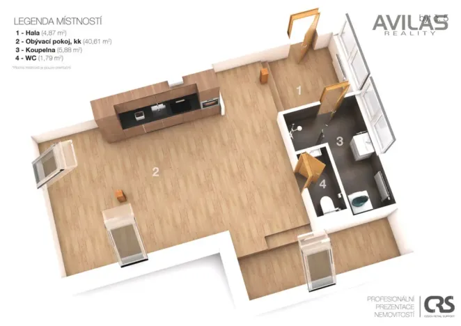 Pronájem bytu 1+kk, Týnec nad Sázavou, Klusáčkova, 45 m2