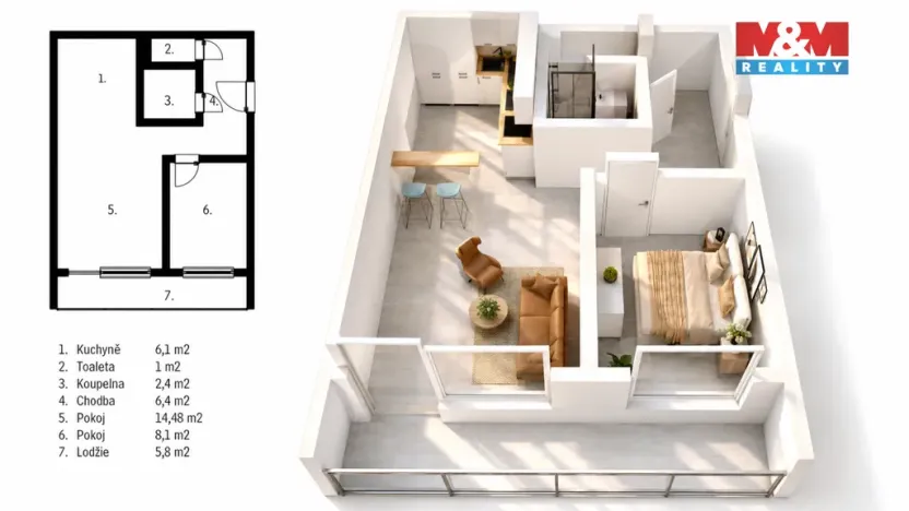 Prodej bytu 2+kk, Kladno, Čs. armády, 46 m2