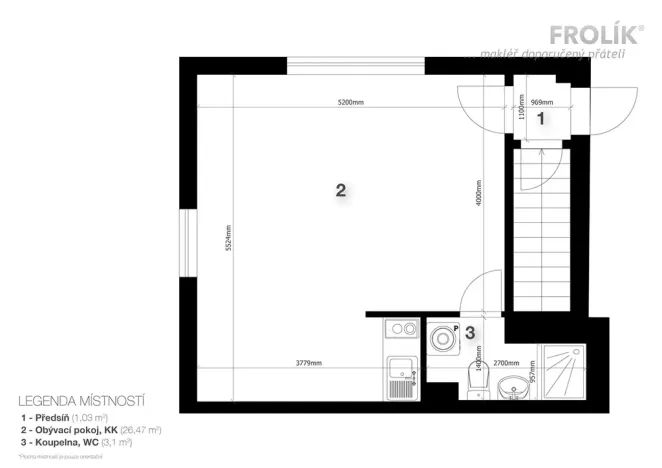 Pronájem bytu 1+kk, Praha - Nebušice, Na závěji, 30 m2