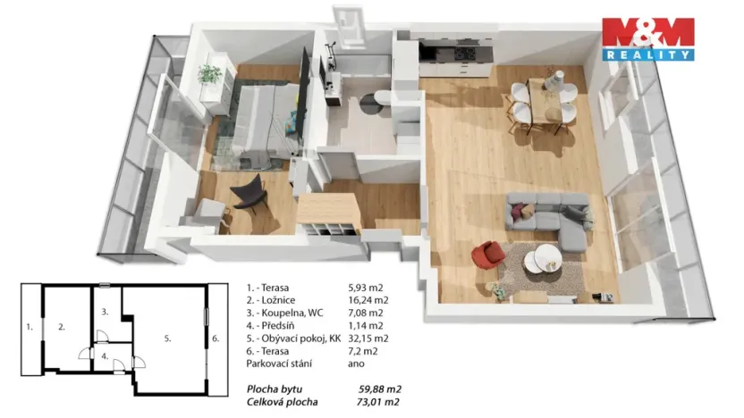 Pronájem bytu 2+kk, Praha - Třeboradice, Špeciánova, 60 m2